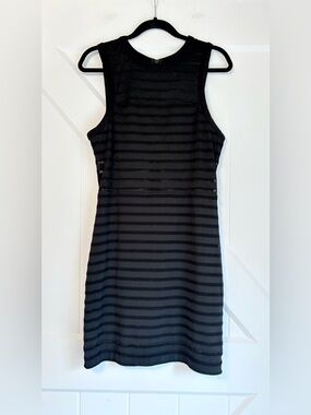 Silence + Noise Black Mesh Stripe Bodycon Dress L
